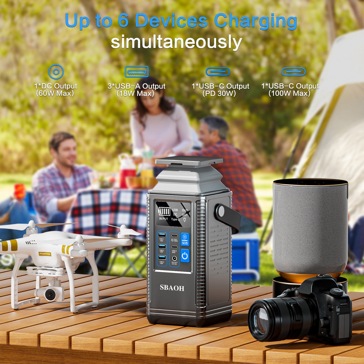 Portable power station charging camera and drone outdoors

296Wh 80000mAh battery power supply with multiple ports

Outdoor energy storage device for camping and photography