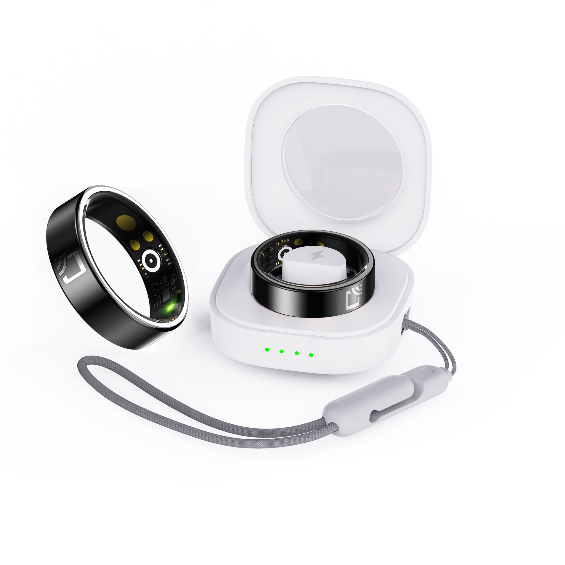 TrendzNext Smart Ring Essential and charging case on a white background